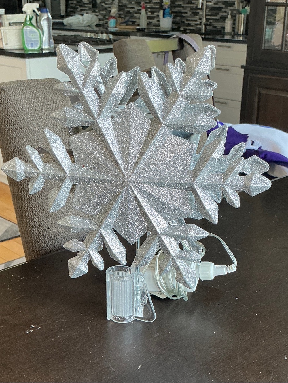 Silver Glitter Snowflake Holiday Light Decoration Tree Topper